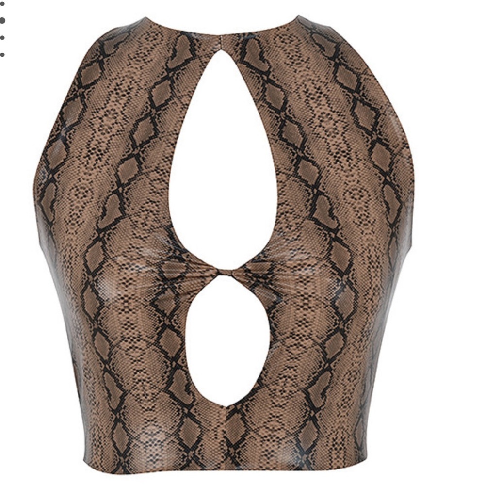 DAYBREAK BROWN SNAKESKIN VEGAN LEATHER CUTOUT TOP